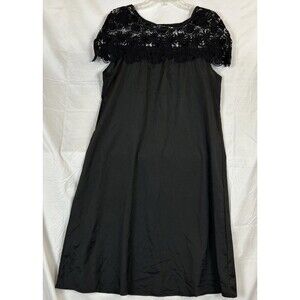 Black Dress Sz L With Lace Trim Top Flowy Silky Feel FHQ Collection Goth Whimsy